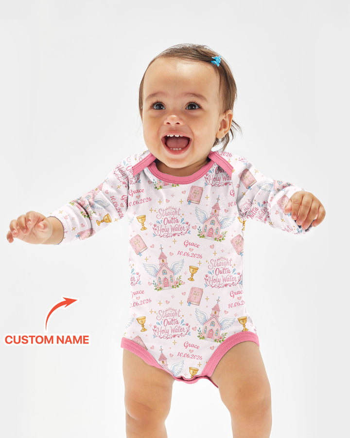 Custom Name Baptism Christening Straight Outta Holy Water Bamboo Bodysuit