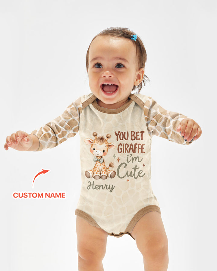 Personalized You Bet Giraffe I'm Cute Bamboo Bodysuit