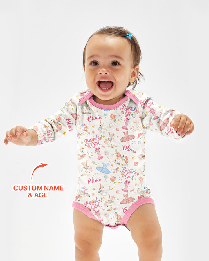Ballerina Birthday Girl Custom Name & Age Bamboo Bodysuit