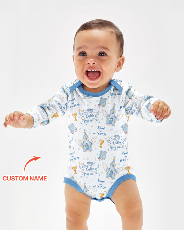 Custom Name Baptism Christening Straight Outta Holy Water Bamboo Bodysuit
