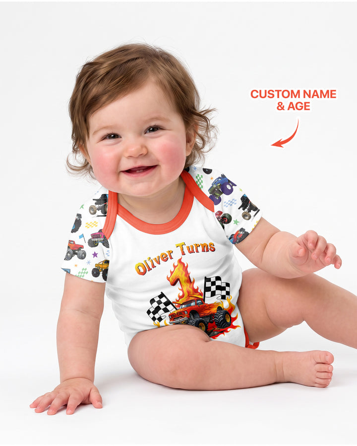 Monster Truck Birthday Boy Custom Name Bamboo Bodysuit