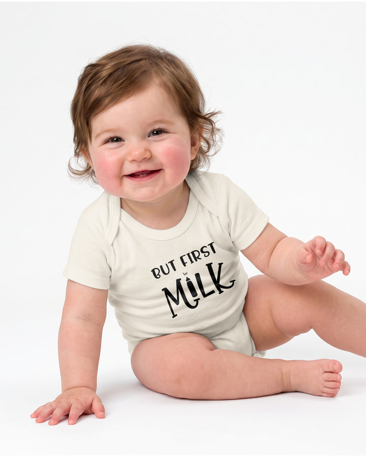 But First Milk Funny Baby Bamboo Bodysuit