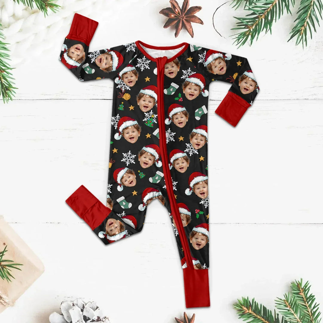 Christmas Custom Face Convertible Zippered Romper , Christmas Custom Face Convertible Zippered Romper - Newborn