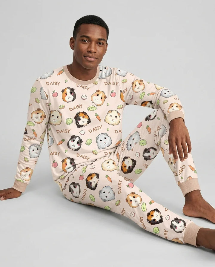 Custom Name Cute Guinea Pigs Bamboo Men's Pajama Set