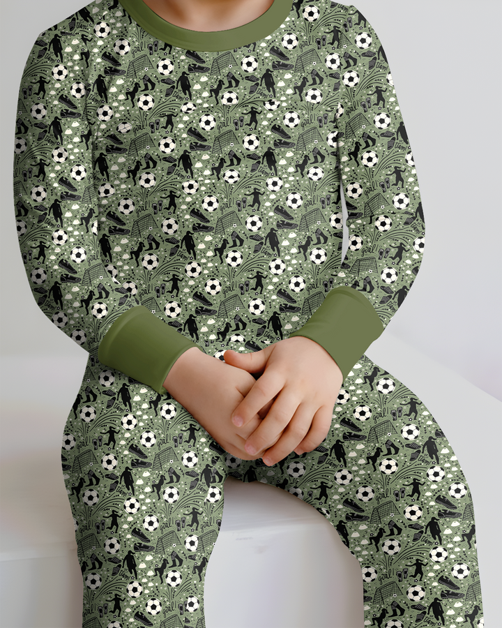 Sage Green Soccer Dreams Bamboo Two Piece Long Sleeve Pajama Set