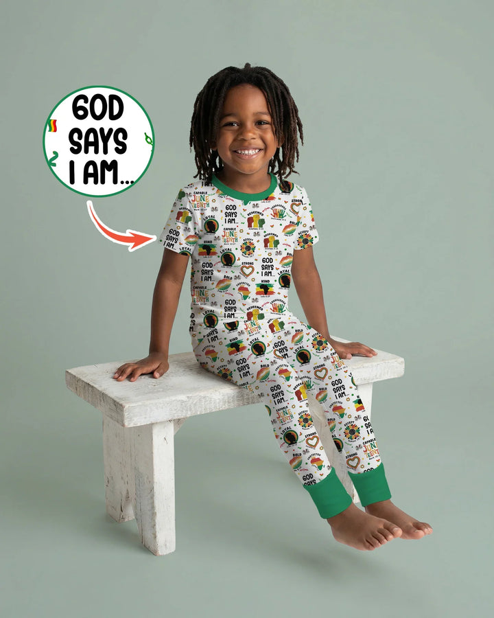 God Says I Am Juneteenth Bamboo Two Piece Short Sleeve Pajama Set
