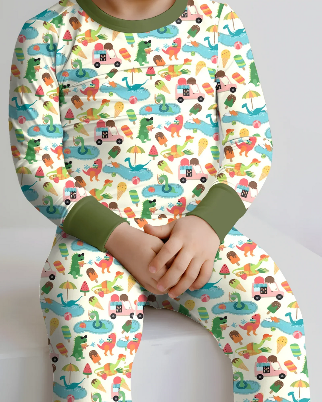 Dino Summer Splash Bamboo Two Piece Long Sleeve Pajama Set