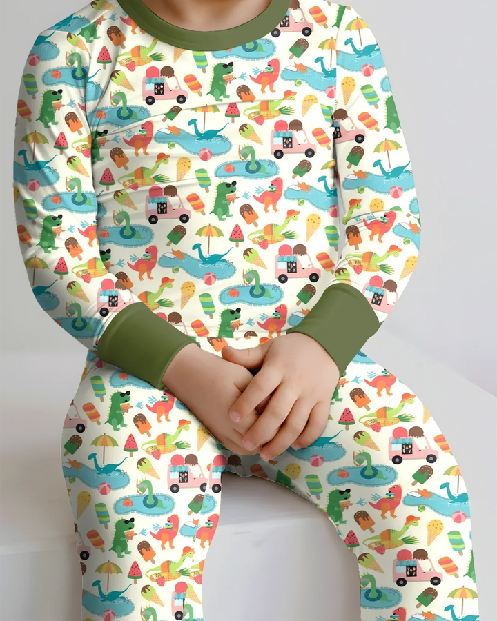 Dino Summer Splash Bamboo Two Piece Long Sleeve Pajama Set
