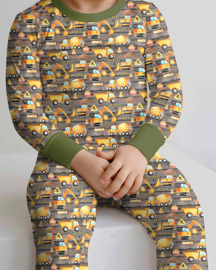 Construction Vehicles Bamboo Two Piece Long Sleeve Pajama Set