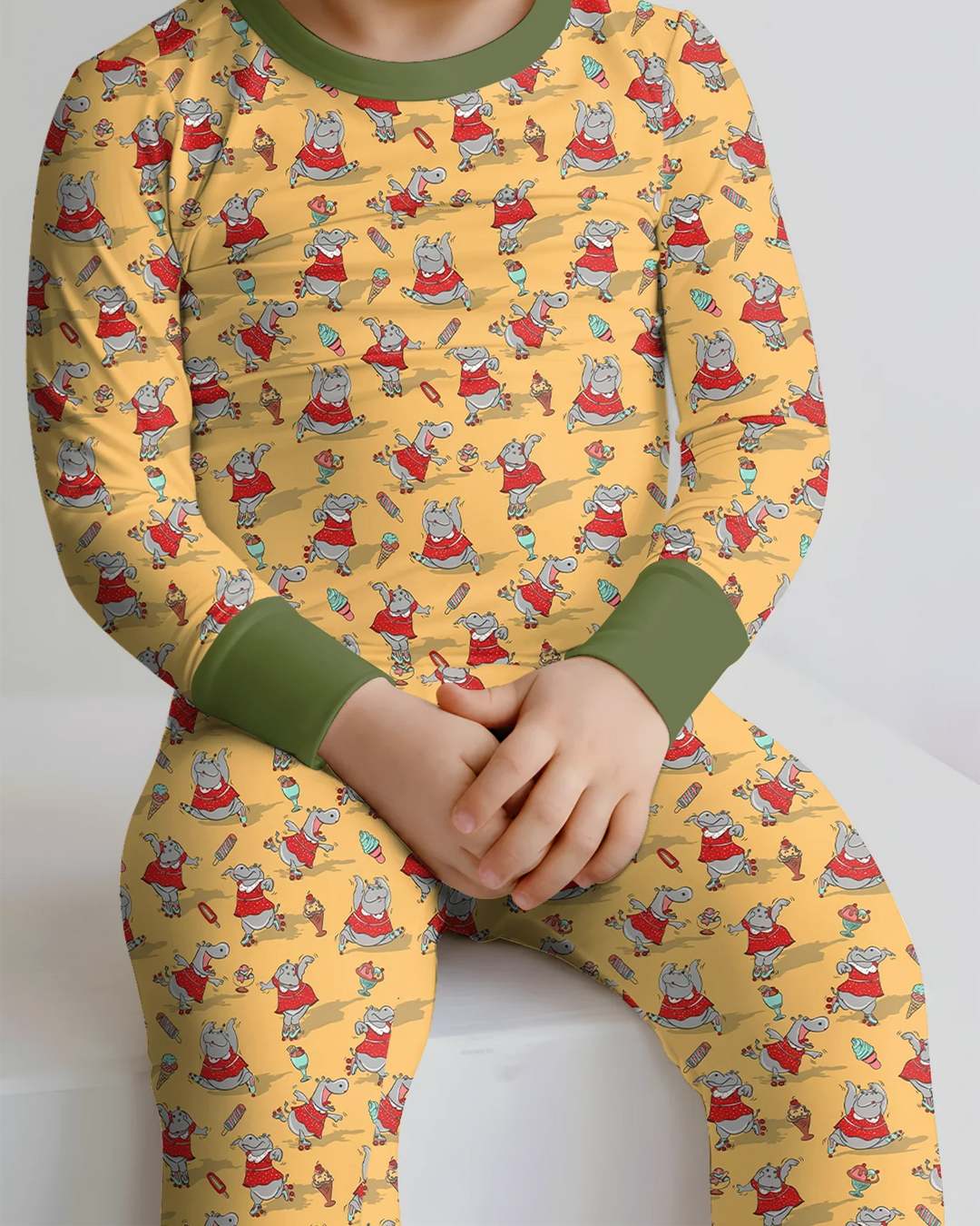 Dancing Hippo Treats Bamboo Two Piece Long Sleeve Pajama Set