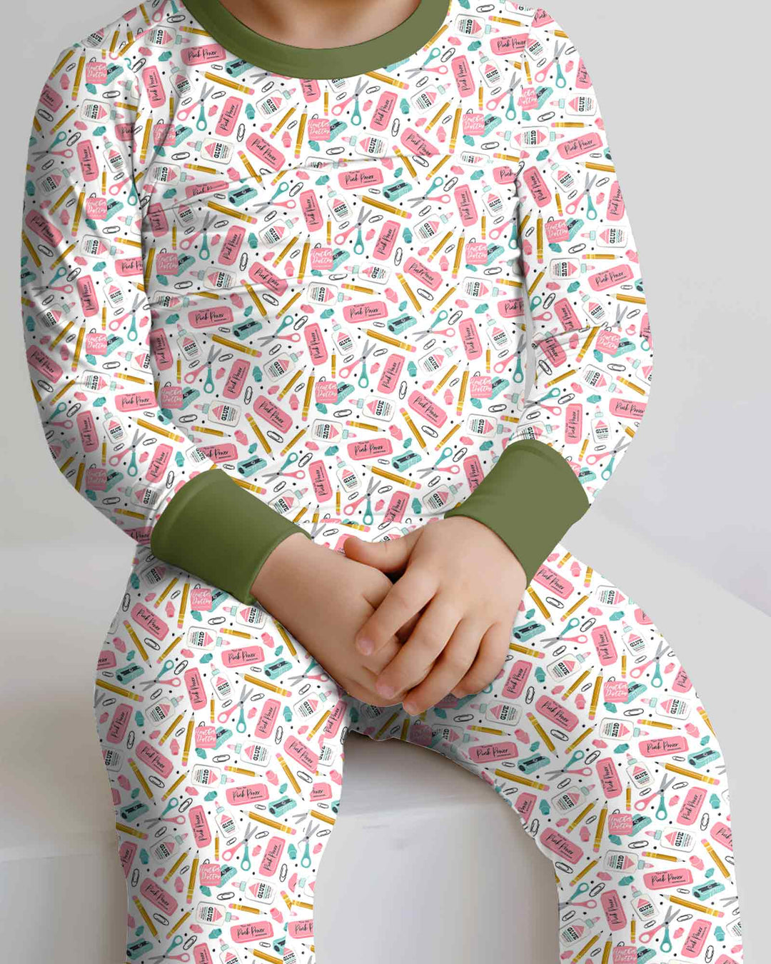 Pink Power School Supplies Bamboo Two Piece Long Sleeve Pajama Set