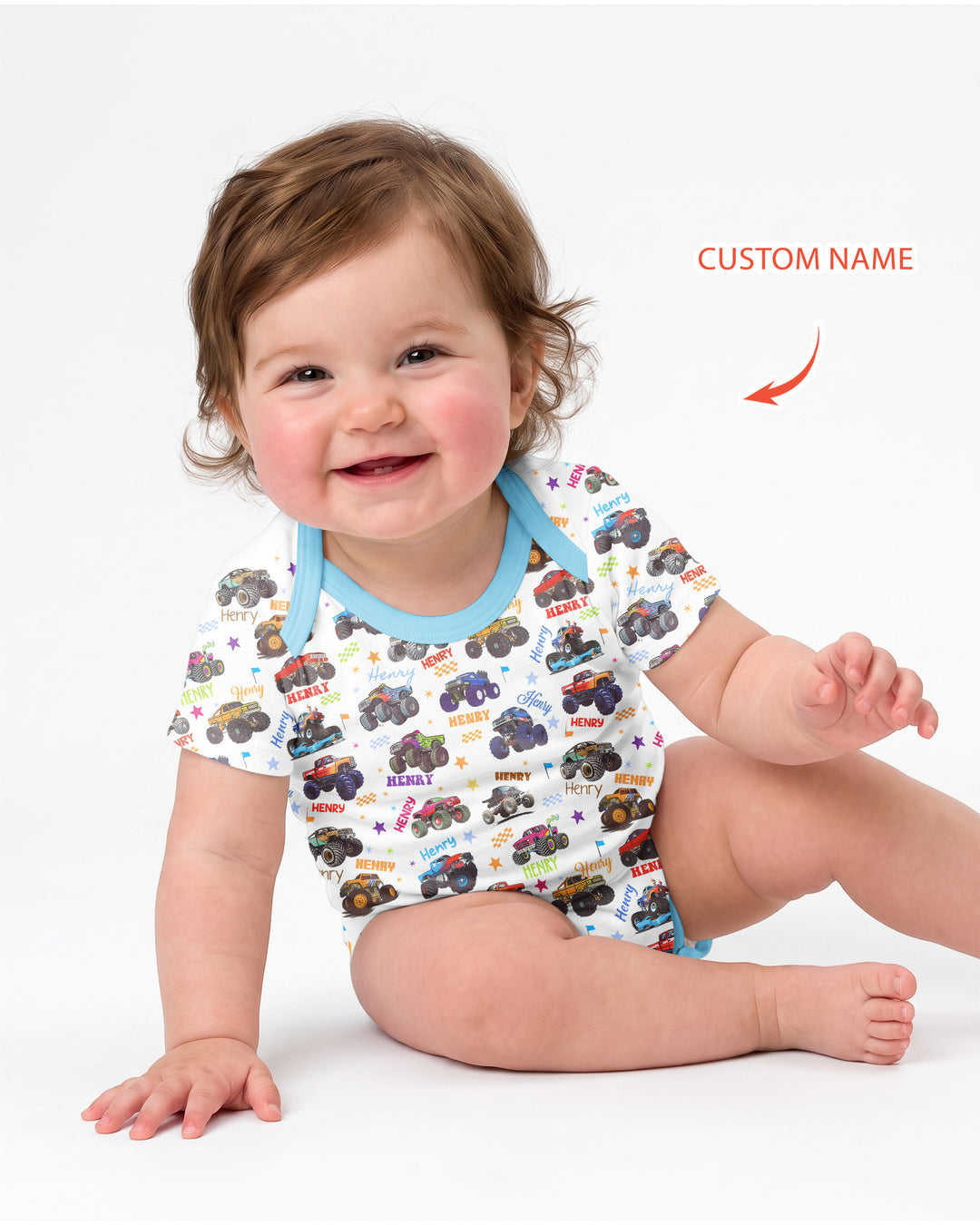 Monster Truck Custom Name Bamboo Bodysuit
