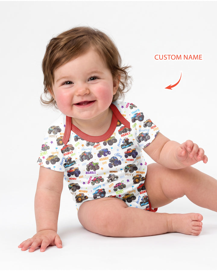 Monster Truck Custom Name Bamboo Bodysuit