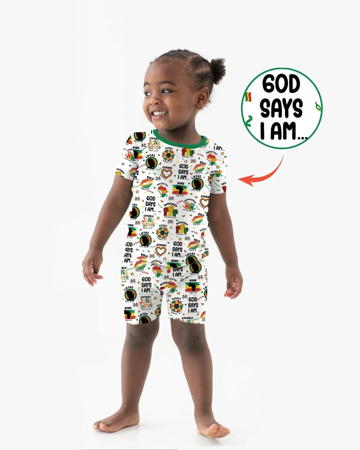 God Says I Am Juneteenth Bamboo Two Piece Short Sleeve Shorts Pajama Set