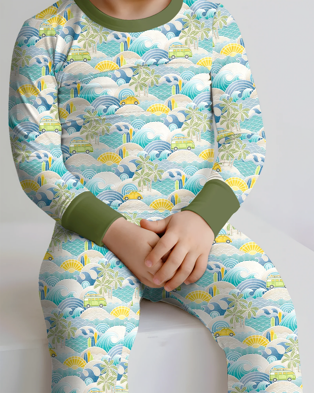 Coastal Road Trip Waves Surf Bamboo Two Piece Long Sleeve Pajama Set