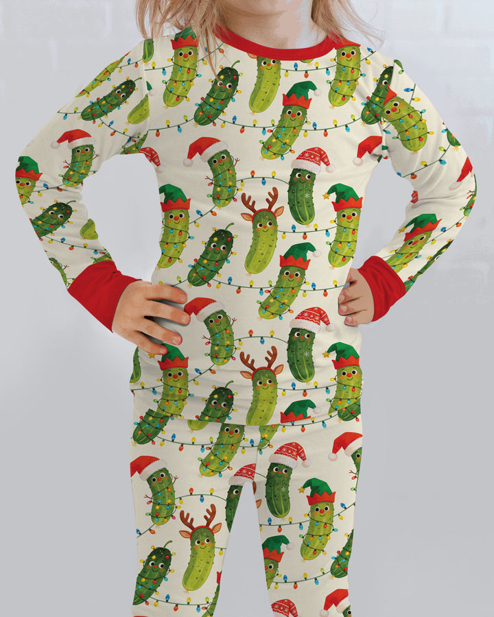 Cheerful Christmas Pickle Bamboo Two Piece Long Sleeve Pajama Set