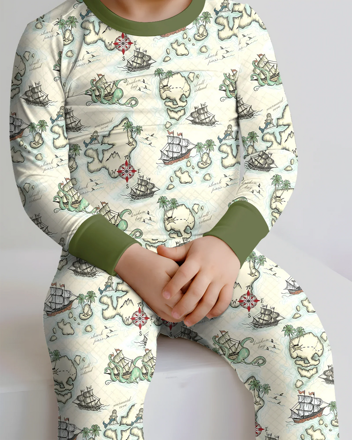 Pirate Treasure Map Quest  Bamboo Two Piece Long Sleeve Pajama Set