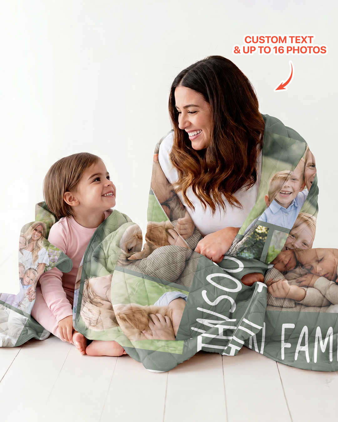 Custom Photo Collage Family Bamboo Quilt Blanket