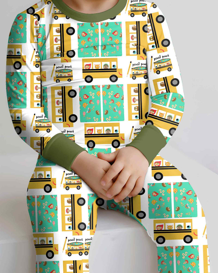School Bus Adventures Bamboo Two Piece Long Sleeve Pajama Set