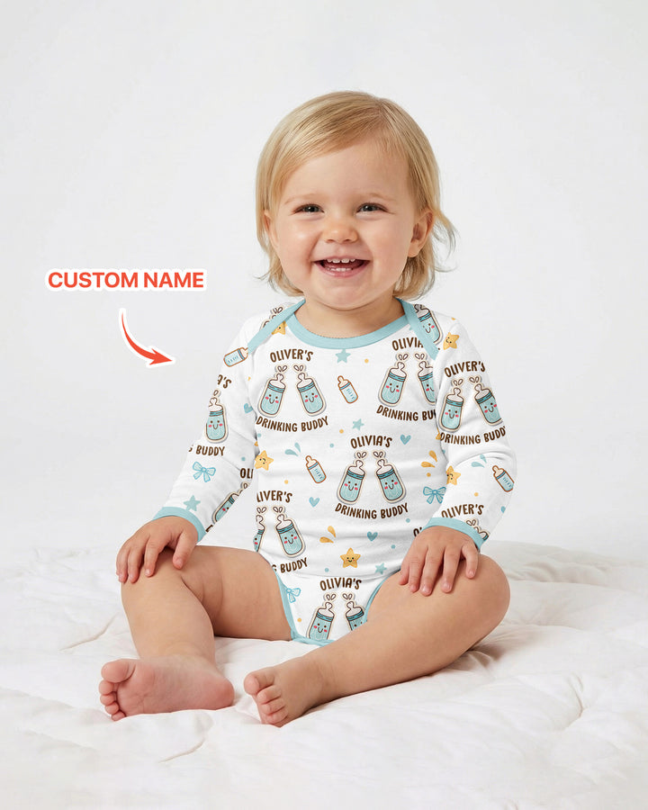 Custom Name Twin Drinking Buddies Bamboo Bodysuit