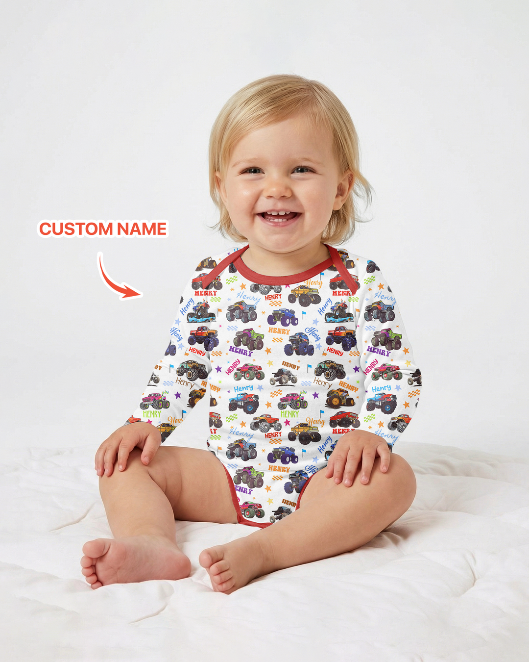 Monster Truck Custom Name Bamboo Bodysuit