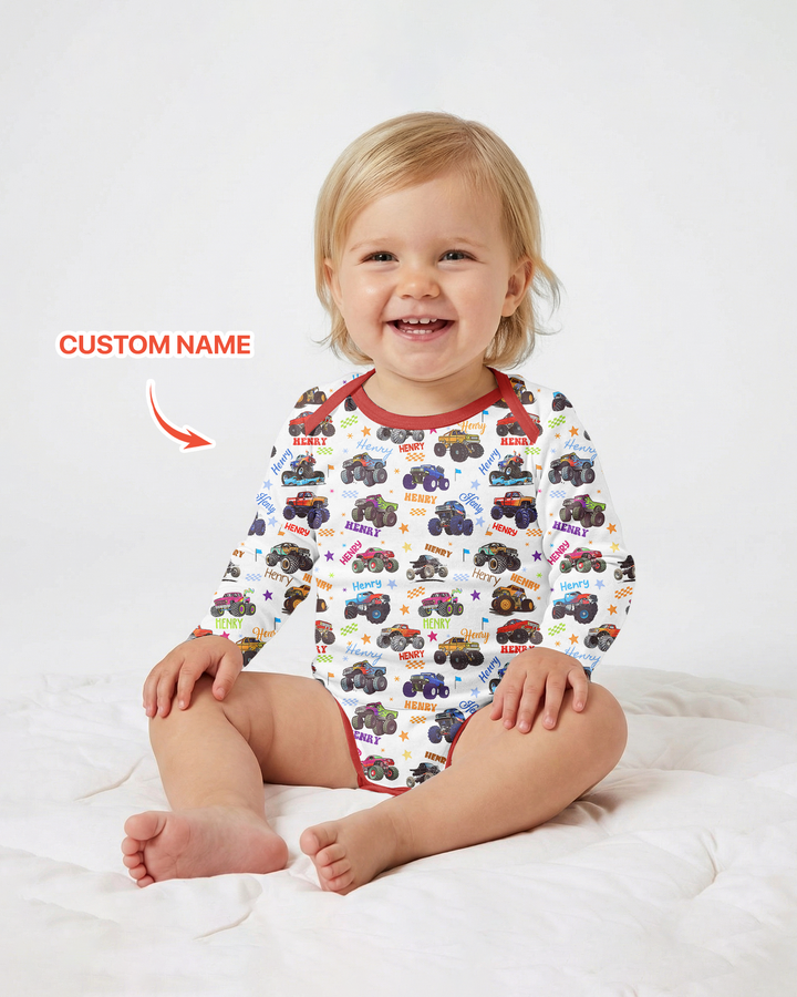 Monster Truck Custom Name Bamboo Bodysuit