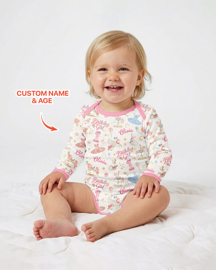 Ballerina Birthday Girl Custom Name & Age Bamboo Bodysuit