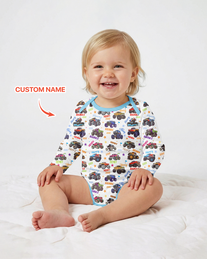 Monster Truck Custom Name Bamboo Bodysuit