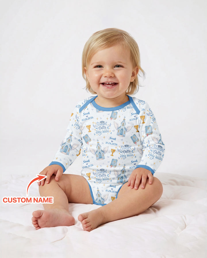 Custom Name Baptism Christening Straight Outta Holy Water Bamboo Bodysuit