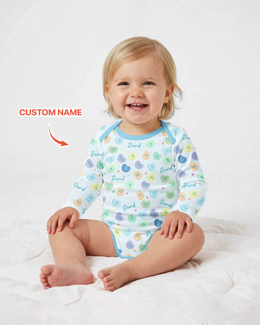Custom Name Colorful Candy Hearts Family Matching Bamboo Bodysuit