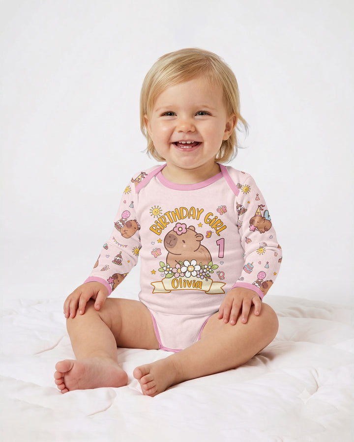 Personalized Capy Birthday Girl Bamboo Bodysuit