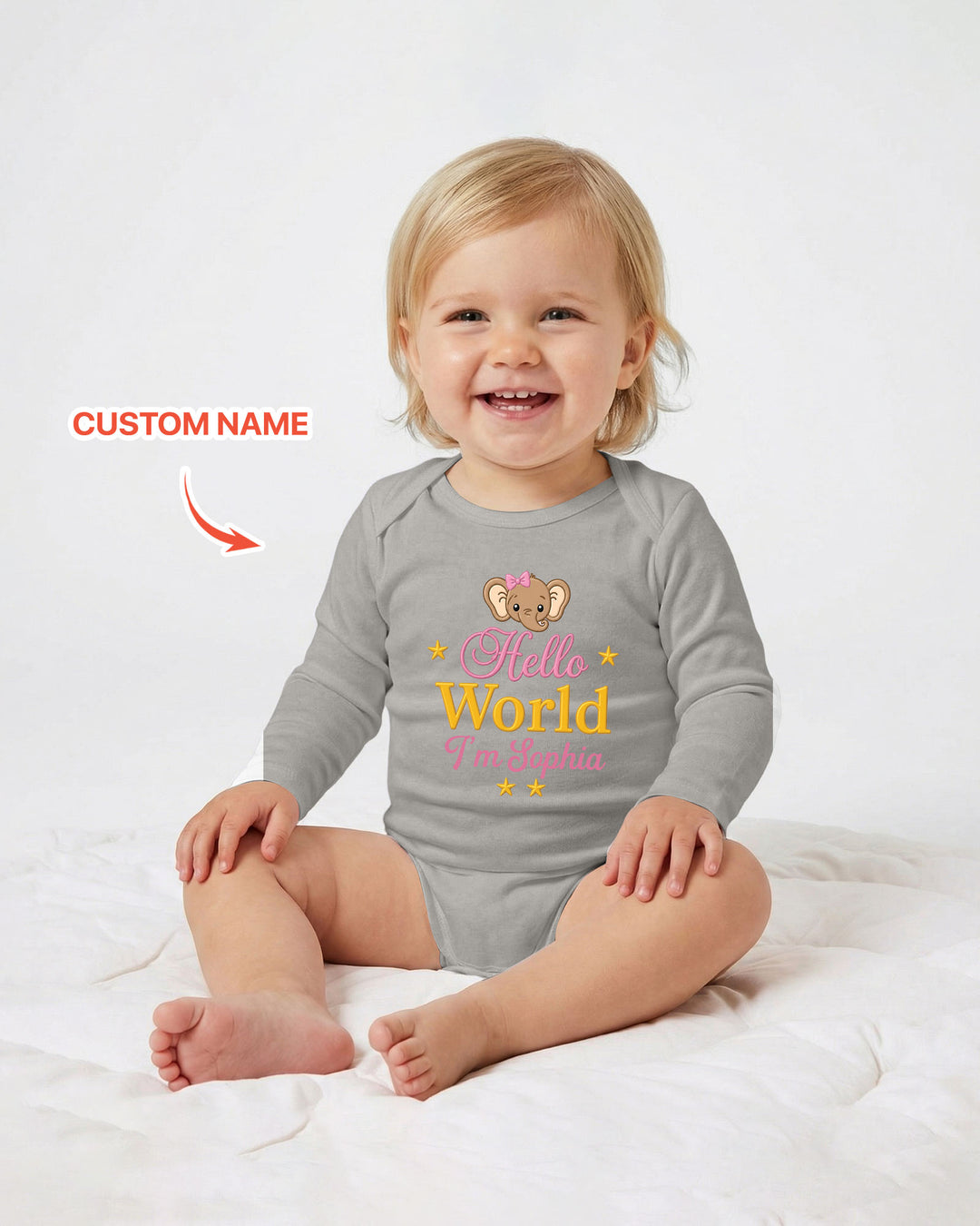 Hello World Elephant, Personalized Custom Baby Onesie, Gift For Babies