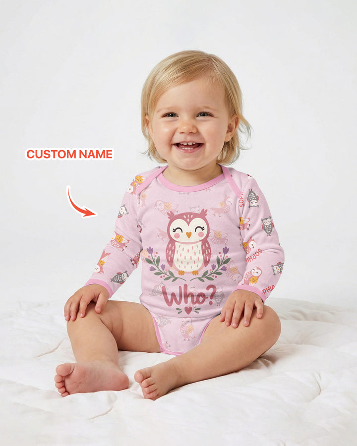 Custom Name Twin Owl Who's Who Bamboo Bodysuit