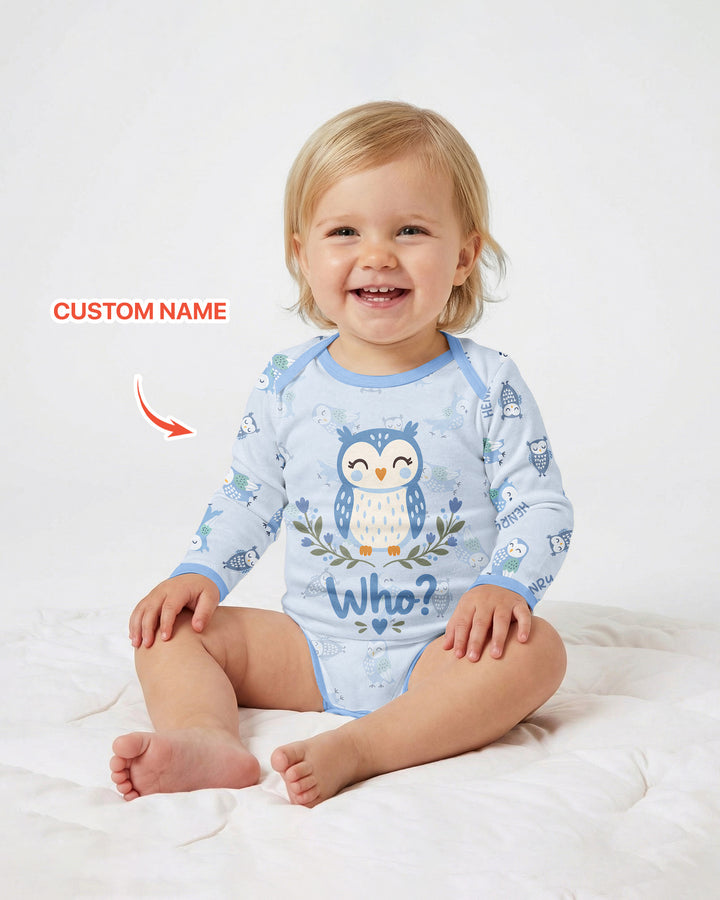 Custom Name Twin Owl Who's Who Bamboo Bodysuit