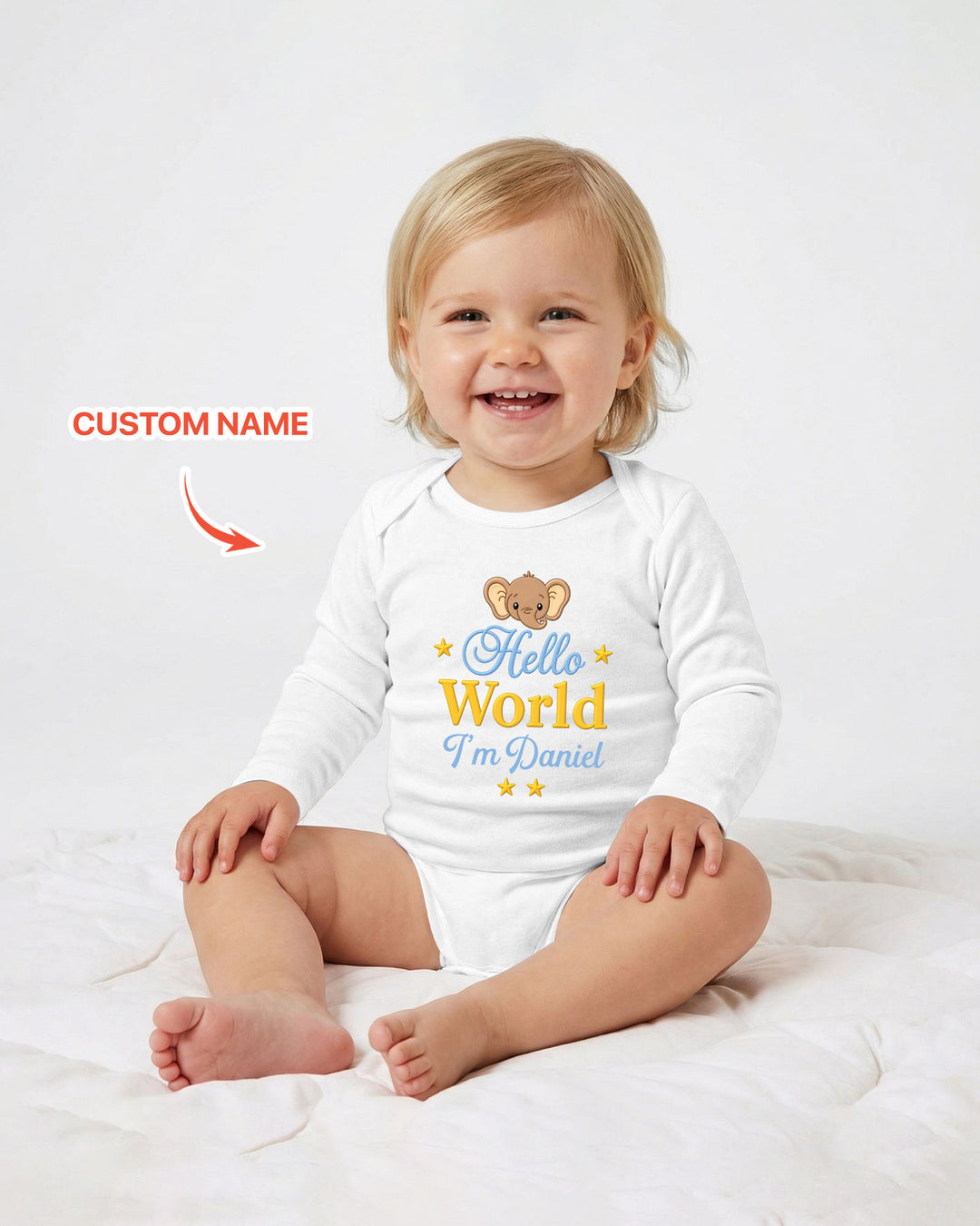 Hello World Elephant, Personalized Custom Baby Onesie, Gift For Babies