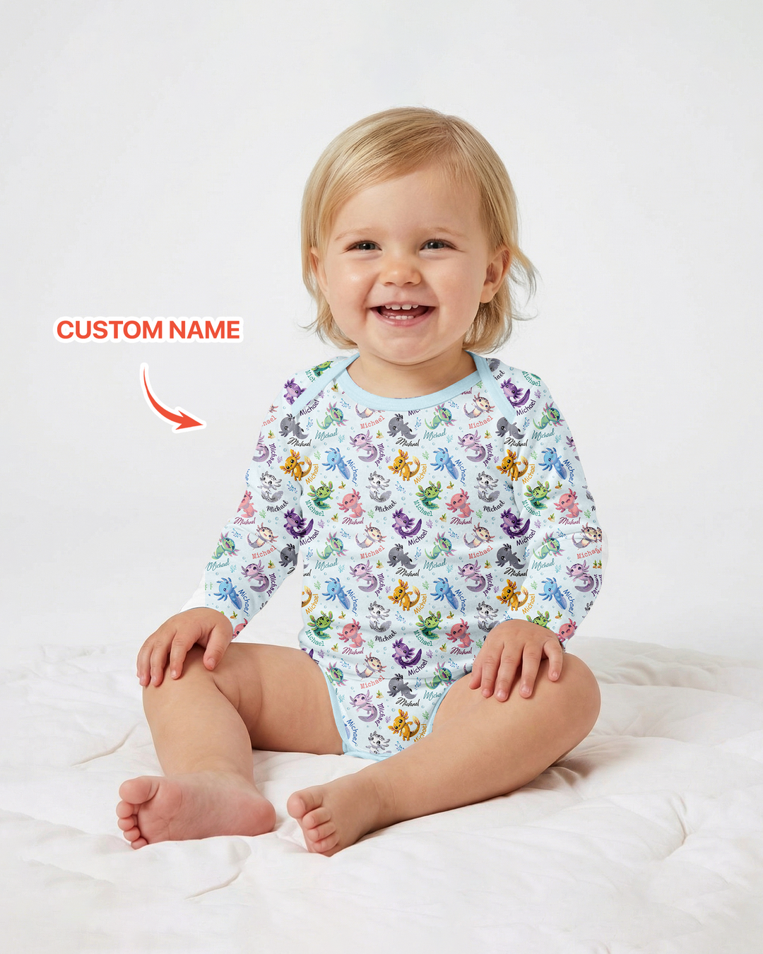 I Love You Axolotl Custom Name Bamboo Bodysuit