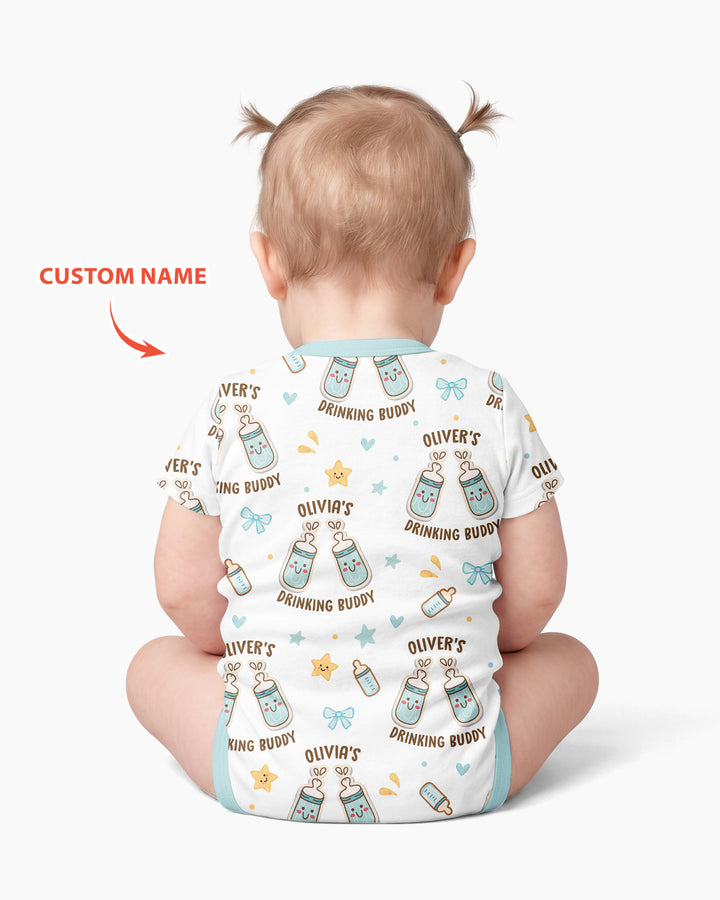 Custom Name Twin Drinking Buddies Bamboo Bodysuit