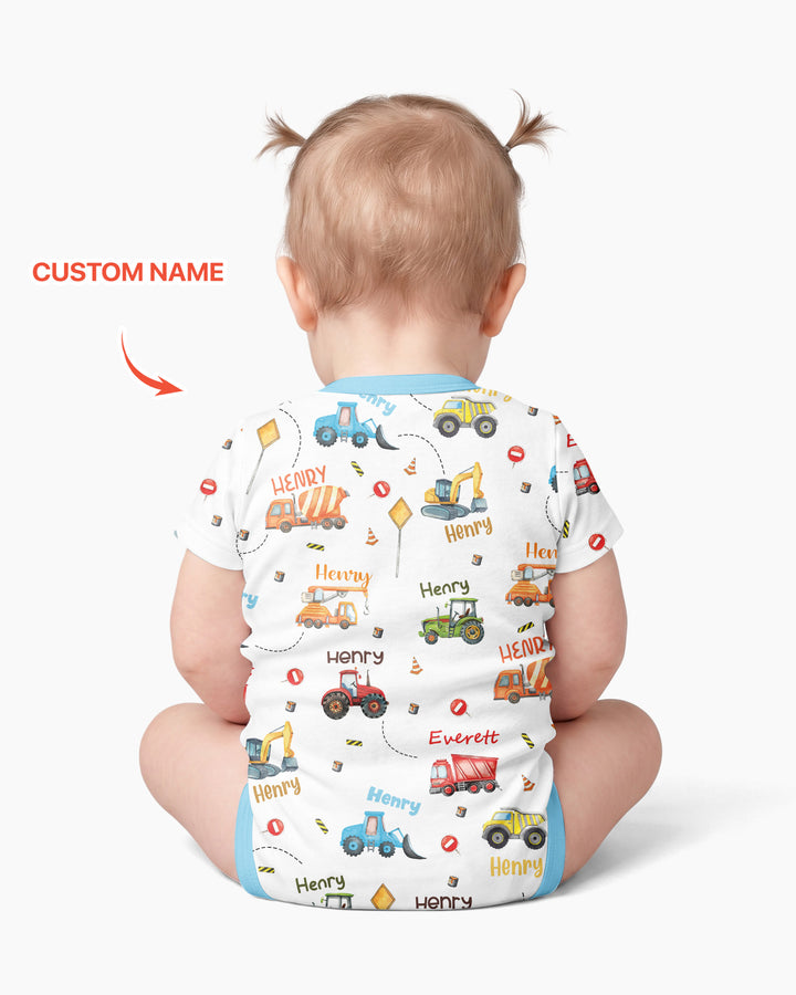 Construction Vehicles Custom Name Bamboo Bodysuit