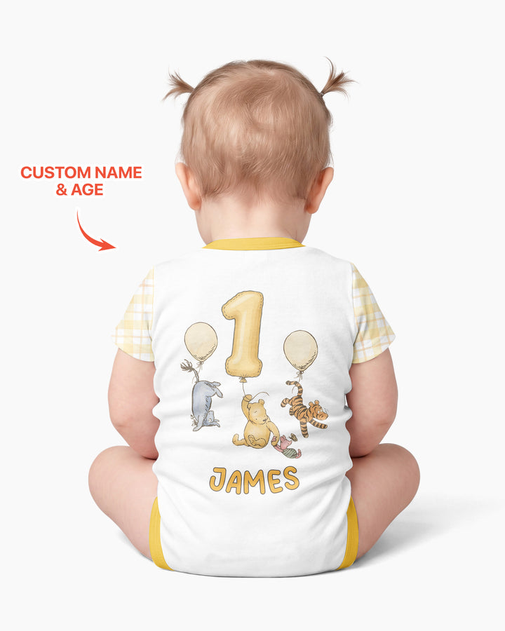 Little Bear Birthday Custom Name And Age Balloon Bamboo Bodysuit