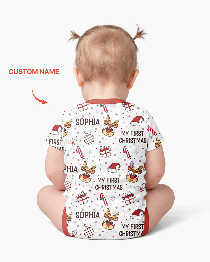 Custom Name Reindeer Doodle My First Christmas Bamboo Bodysuit