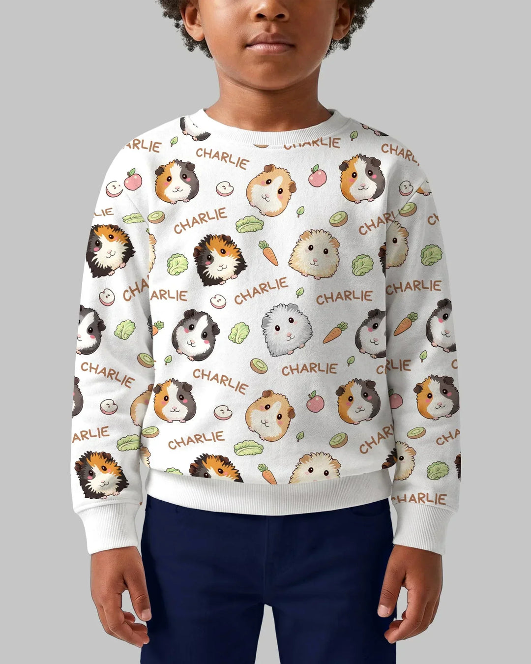 Custom Name Cute Guinea Pigs Bamboo Crewneck Sweatshirt