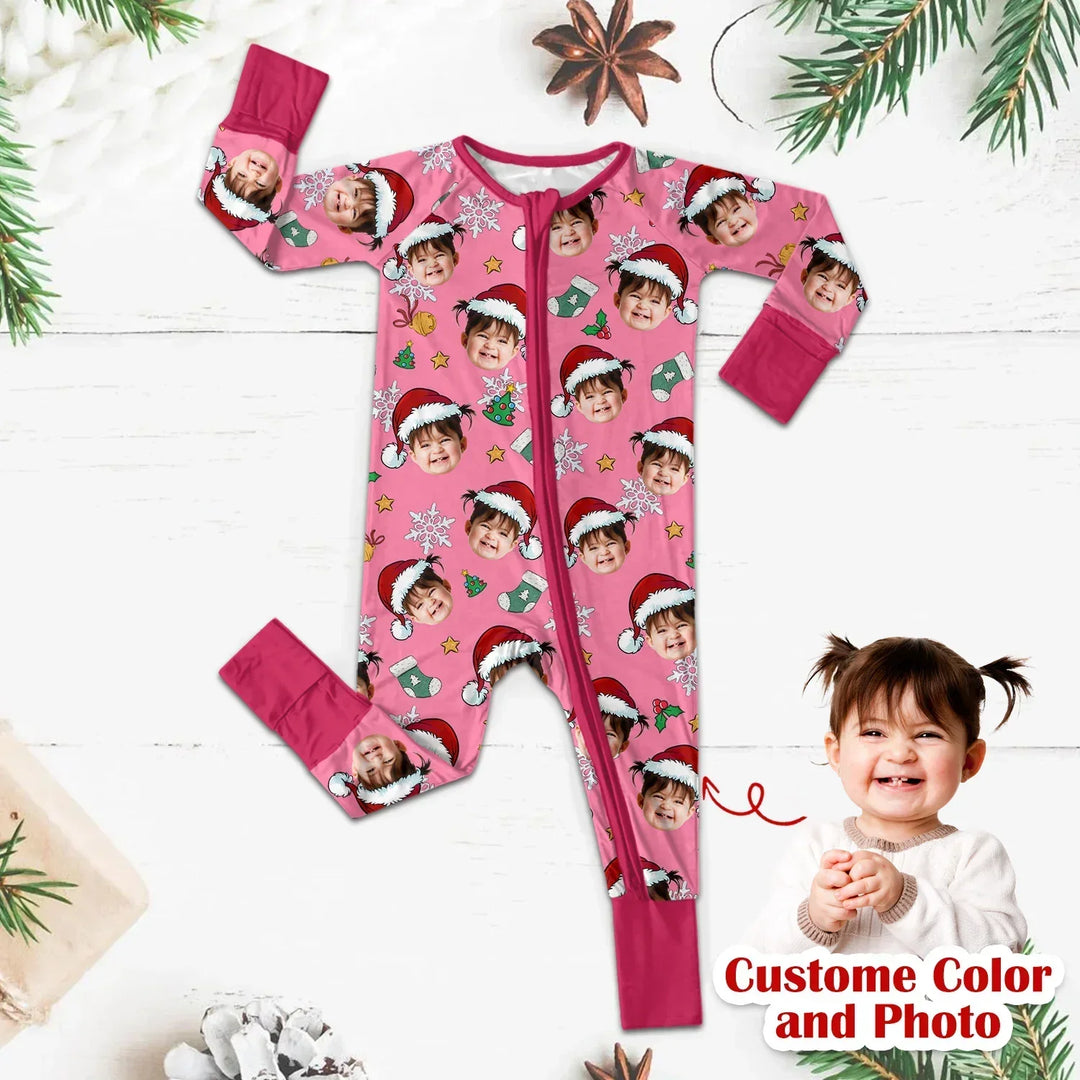 Christmas Custom Face Convertible Zippered Romper , Christmas Custom Face Convertible Zippered Romper - Newborn