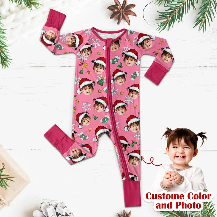 Christmas Custom Face Convertible Zippered Romper , Christmas Custom Face Convertible Zippered Romper - Newborn