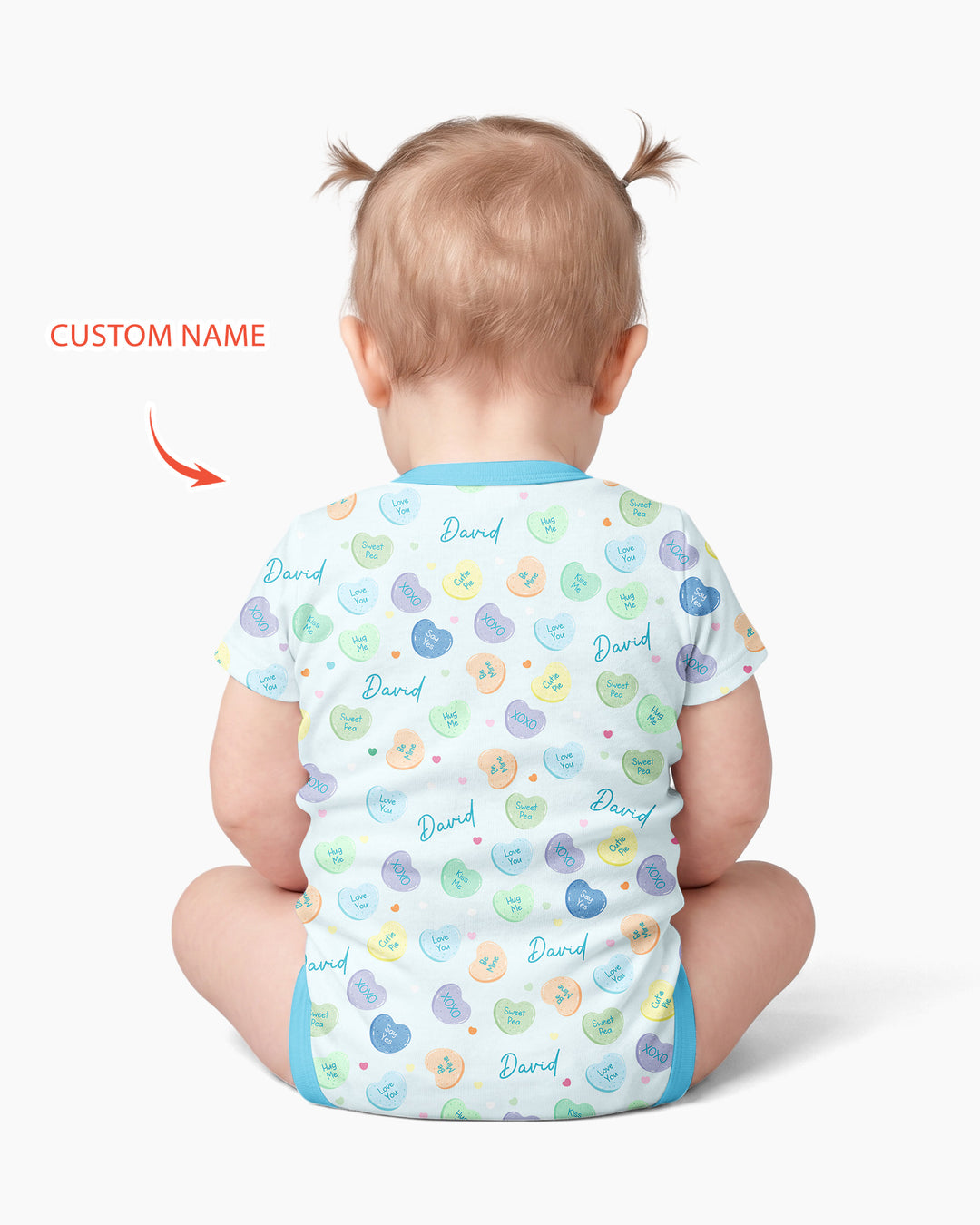 Custom Name Colorful Candy Hearts Family Matching Bamboo Bodysuit