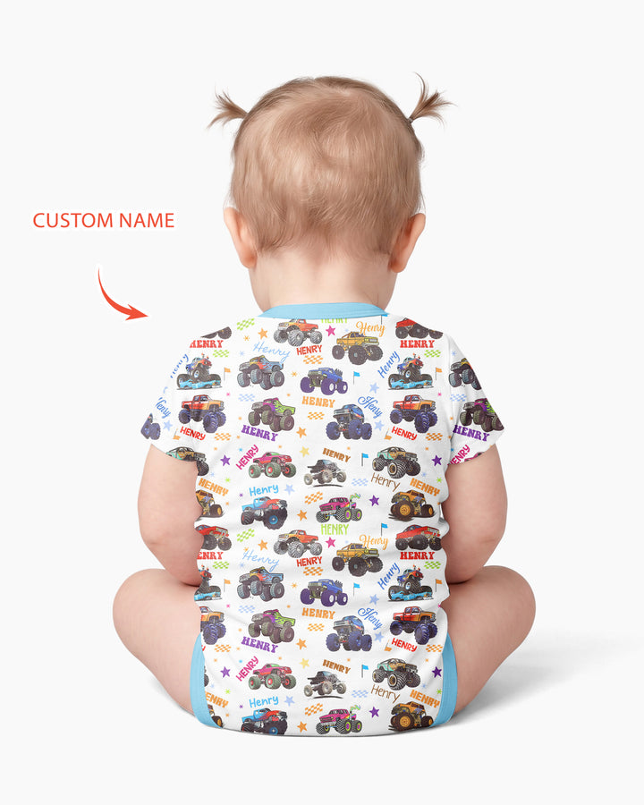 Monster Truck Custom Name Bamboo Bodysuit