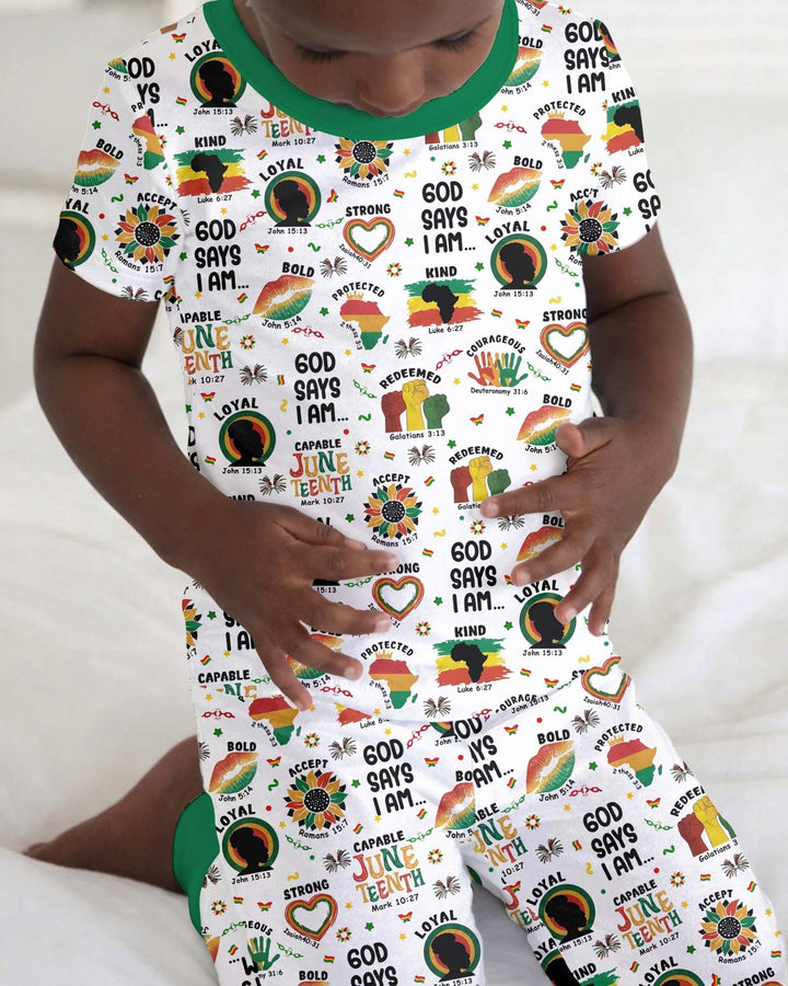 God Says I Am Juneteenth Bamboo Two Piece Short Sleeve Pajama Set