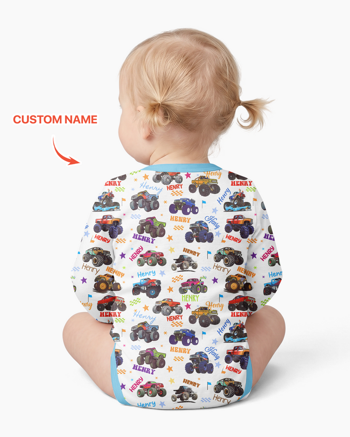 Monster Truck Custom Name Bamboo Bodysuit