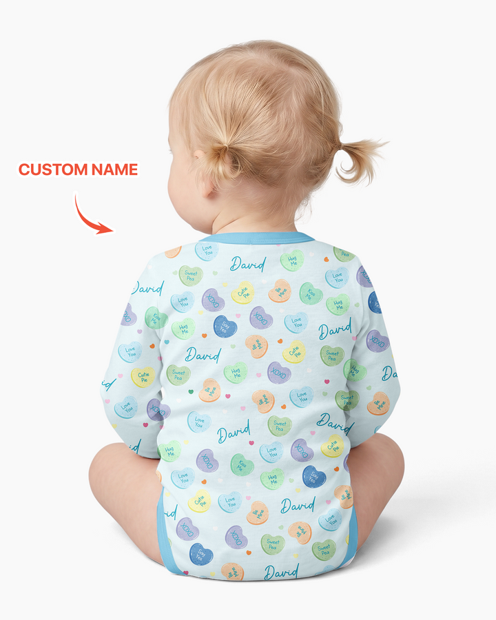 Custom Name Colorful Candy Hearts Family Matching Bamboo Bodysuit
