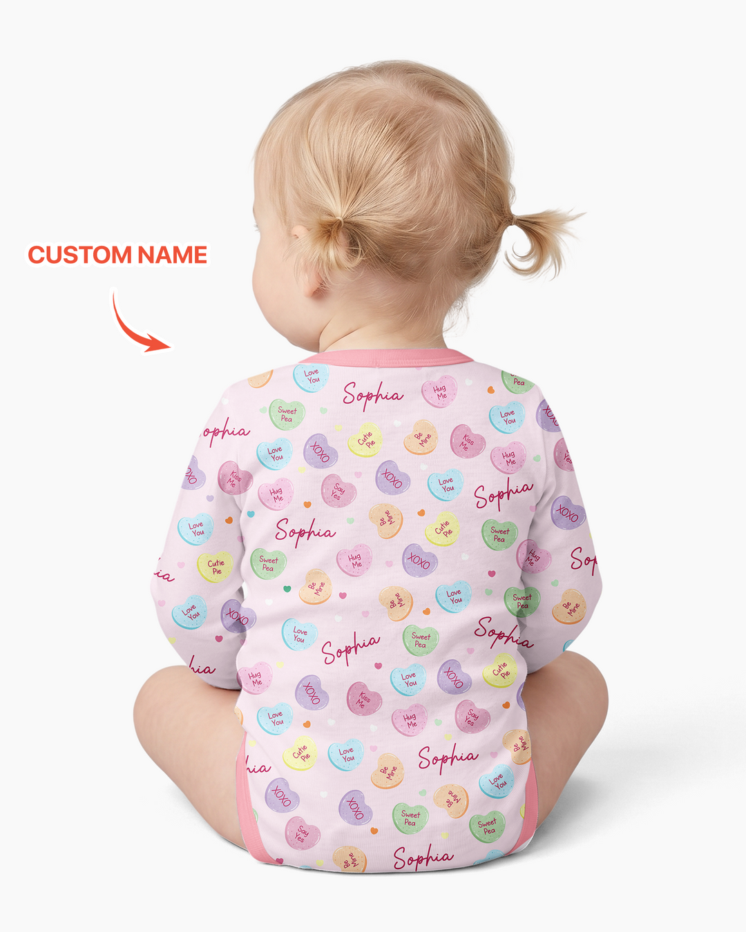 Custom Name Colorful Candy Hearts Family Matching Bamboo Bodysuit