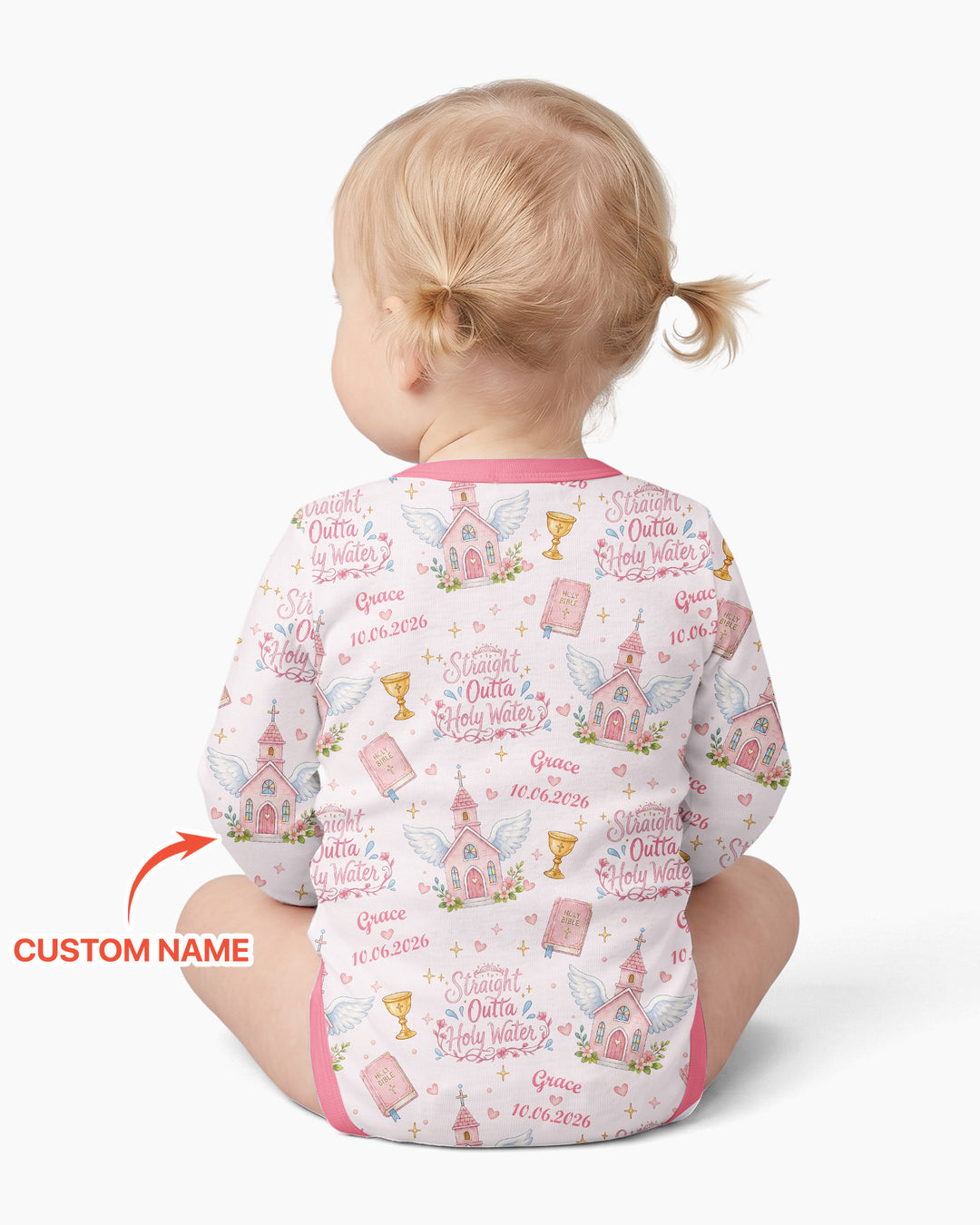 Custom Name Baptism Christening Straight Outta Holy Water Bamboo Bodysuit
